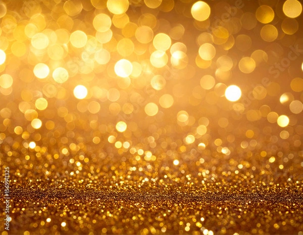 Fototapeta Fundo dourado com muito brilho em bokeh. Fundo de glitter.