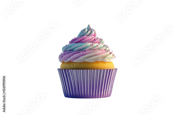 Fototapeta Pastel Unicorn Cupcake: Isolated on Transparent PNG, 3D Render