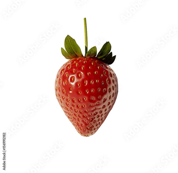 Fototapeta Single Ripe Strawberry, Isolated on Transparent PNG, Vibrant Red, 3D Render