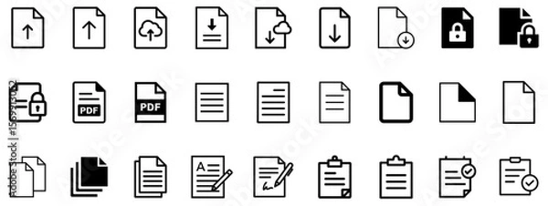 Fototapeta Minimal Black Vector Icons for Document Management, File Handling, and Productivity
