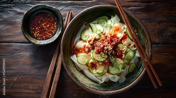 Fototapeta Authentic Chinese Biang Biang Noodles Recipe with Spicy Sauce