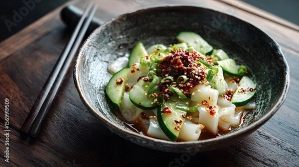 Fototapeta Authentic Chinese Biang Biang Noodles Recipe with Spicy Sauce