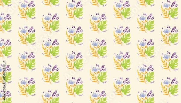 Fototapeta nature inspired sketches combined into a seamless floral pattern for textile and wallpaper use

