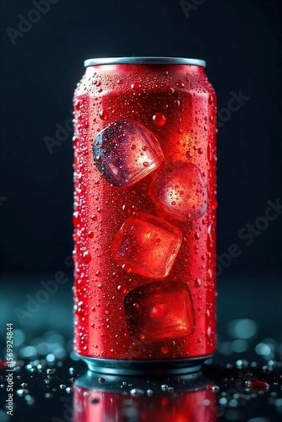 Obraz Refreshing Energy Drink Cold Can with Condensation, Ice Cubes, and Active Lifestyle Theme. Perfect for Advertising Campaigns Promoting Energy and Refreshment.