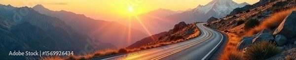 Obraz Winding Mountain Road to Adventure A Sun-Drenched Journey of Discovery and Challenge