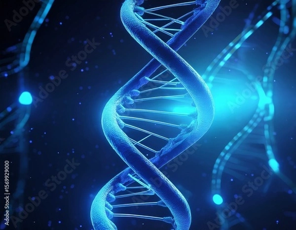 Fototapeta 3d motion graphics of a spinning blue dna molecule