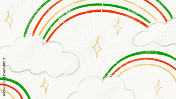 Obraz Festive Rainbow Arches with Sparkling Stars and Clouds Illustration for Joyful and Colorful Backgrounds