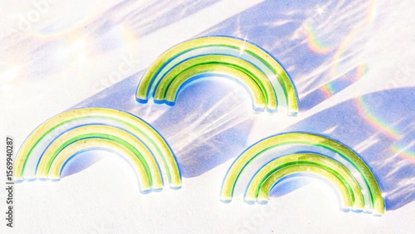 Obraz Translucent Rainbow Arches with Green and Blue Hues for Playful and Colorful Decorative Elements