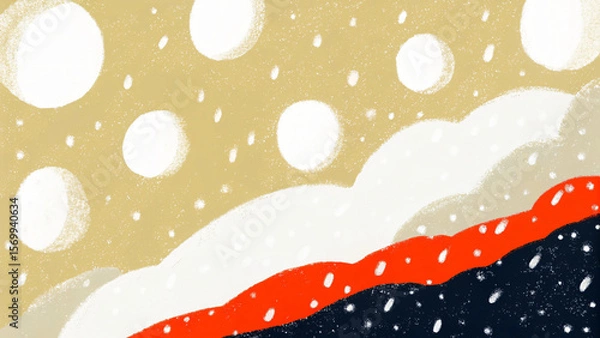 Obraz Winter Landscape with Snow, Clouds, and Hills in a Textured Illustration Style for Backgrounds
