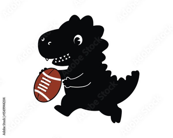 Obraz Cute Dinosaur Silhouette Carrying a Football, A playful silhouette of a cartoon dinosaur holding a brown football.