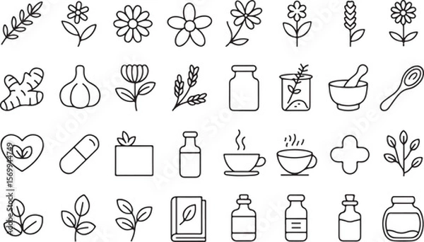 Fototapeta Healthcare and Medicine - Thin line vector icon set. Pixel perfect. Editable stroke. For Mobile and Web. The set contains icons: Healthcare And Medicine, Medical Exam, Medicine, Hospital, Doctor, Medi
