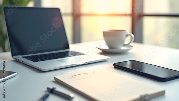 Obraz Modern Office Desk with Laptop and Smartphone
