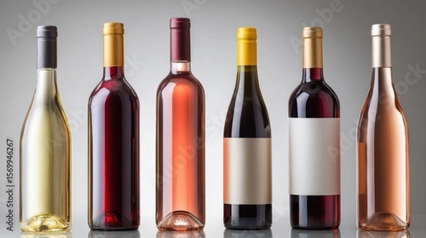 Fototapeta The collection of exquisite wine bottles in various colors and designs.