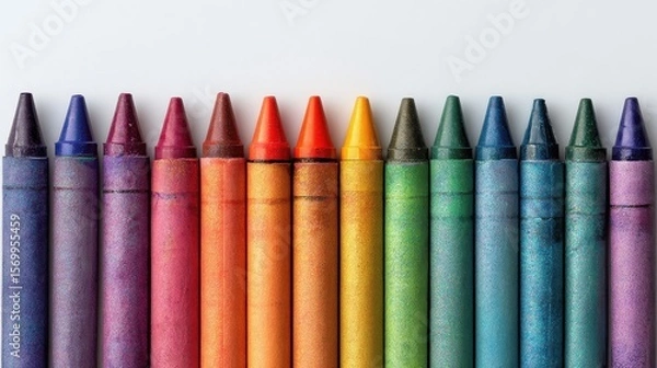 Fototapeta Ultra quality image of rainbow Crayons Arranged on White Background.