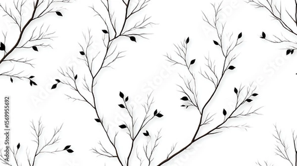 Fototapeta Seamless pattern with tree branches and leaves for surface design and other design projects. A modern trend in line art style drawing. Elegant silhouette of branches. 98391921 1