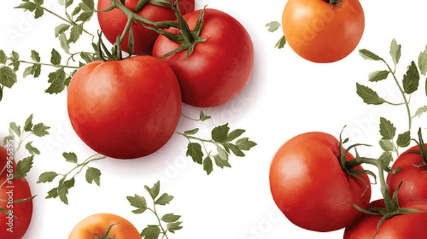 Fototapeta Seamless horizontal pattern with farm tomatoes of different varieties and colors. Border banner. Hand-painted in acrylic style, perfect for textiles, packaging, wallpaper, and summer-themed 89682653 1