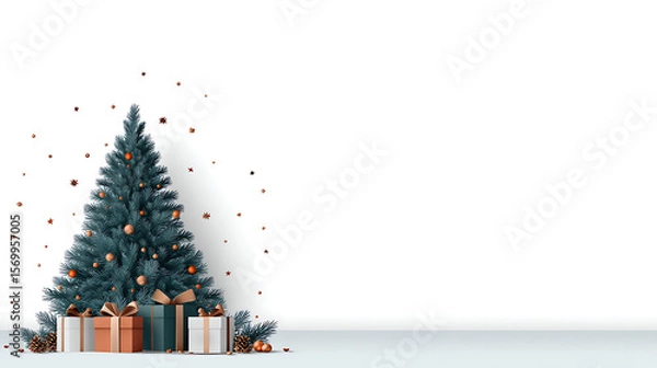 Fototapeta Beautiful Christmas tree illustration. Hand drawn Xmas tree with decorations clip art. Ready to use print for invitation cards, gifts. 87120764 1