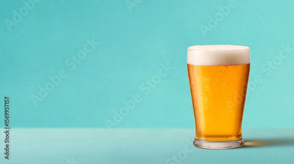 Fototapeta Watercolor pint of beer illustration with frothy foam in a classic glass. Ideal for pub menus, Oktoberfest designs, brewery branding, or craft beer lover prints 36294709 1