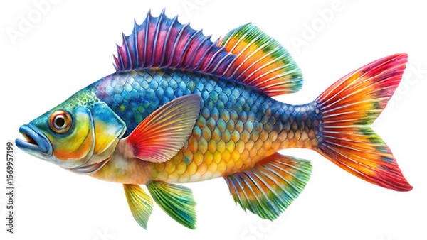 Fototapeta colour fish in sea  isolated on white background,png,ai generated.