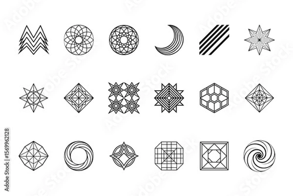 Fototapeta Collection geometric shapes patterns in lines on a including stars circles vector