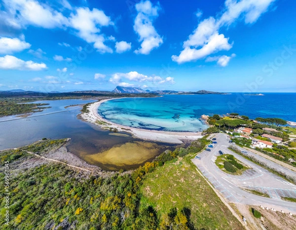 Fototapeta Panoramic view of Lu Impostu beach in springtime