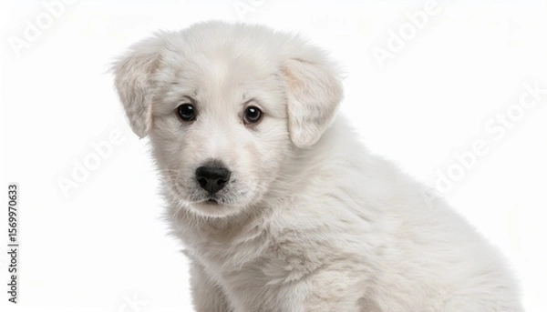 Obraz white puppy sitting and looking forward isolated on white background