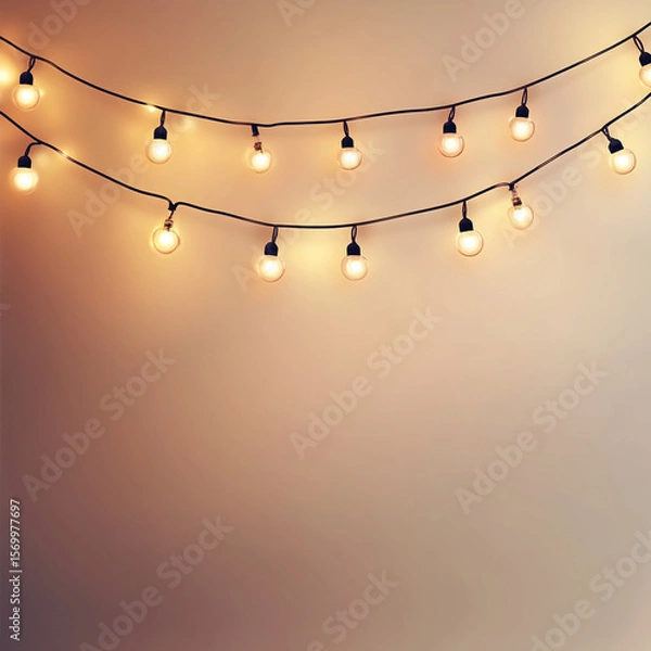 Fototapeta String lights glowing on wall in warm, inviting atmosphere  