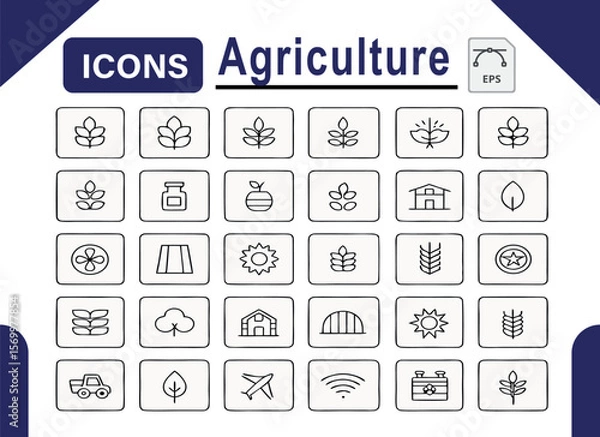 Fototapeta Agriculture Icon Set Farm, Crops, and Farming Icons Collection
