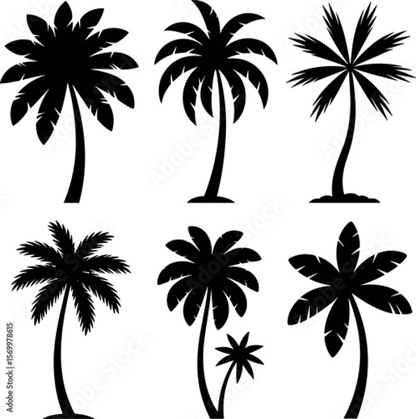 Fototapeta Palm Tree Silhouette Vector Collection – Tropical Island Coconut Trees Set