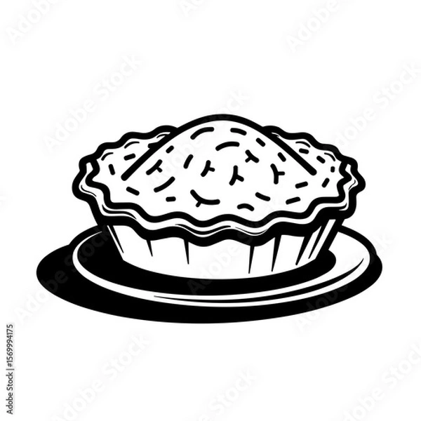 Fototapeta Hand-drawn pie with lattice crust on plate for baking recipe content and vintage kitchen illustrations - concept of tradition and homemade desserts