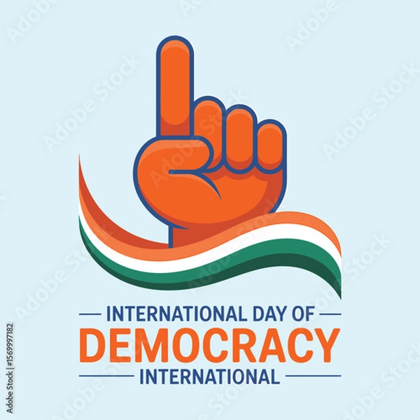 Fototapeta International Day of Democracy Graphic Orange Hand with Raised Index Finger Symbolizing Freedom, Unity, and the Colors of the Indian Flag