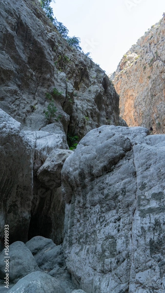 Fototapeta Deepest narrow stone canyon Saklikent in national park in Mugla Province in southwestern Turkey. Vertical image