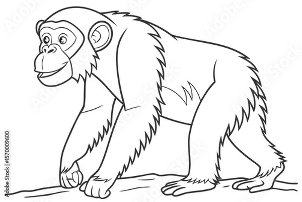Fototapeta coloring page line art the chimpanzee black vector