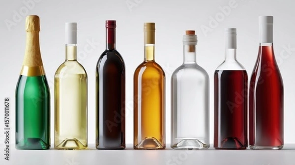 Fototapeta The collection of various wine bottles showcasing different types and colors.