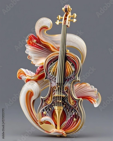 Fototapeta 3d glowing neon violin swirl high resolution picture