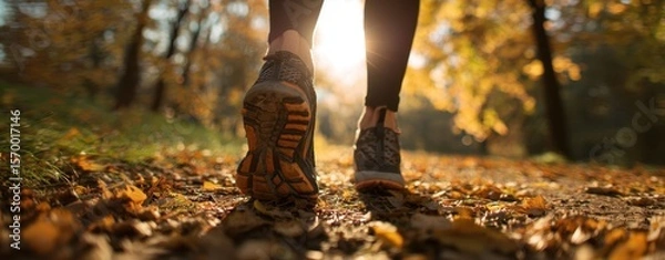Fototapeta The Jogger Enjoying a Scenic Autumn Run Through Colorful Leaves.