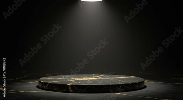 Obraz Luxury Black Marble Podium with Gold Details on Dark Background for Premium Product Display.