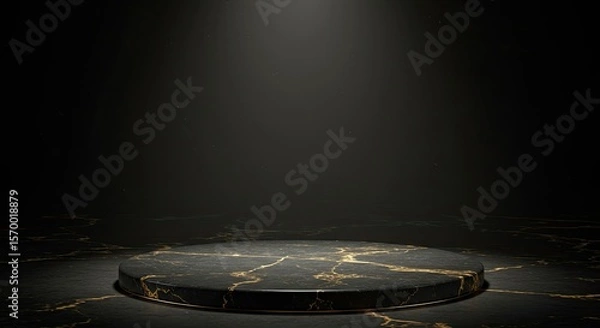 Obraz Luxury Black Marble Podium with Gold Details on Dark Background for Premium Product Display.