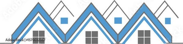 Fototapeta Housing Serenity: A graphic illustration of a row of connected houses, each topped with a roof, creating a pattern of residential harmony. The image symbolizes stability, community.