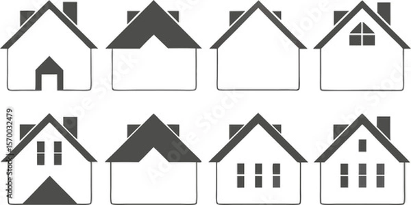 Fototapeta Architectural Assembly: An array of detailed, minimalist house illustrations showcases the fundamental elements of residential design, perfectly rendered in a clean.