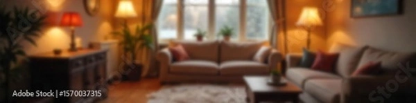 Fototapeta Cozy Warm Interior Blurred Background with Soft Bokeh Lights, Perfect for Websites and Design Projects Seeking a Calming Atmosphere