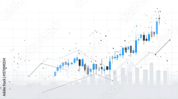 Fototapeta Financial Growth Graph: An eye-level shot captures an abstract representation of the stock market, showcasing upward trending graphs to represent market success.