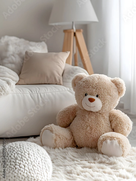 Obraz Kids room background for zoom calls. Creative Scandinavian interior. Minimalistic white design