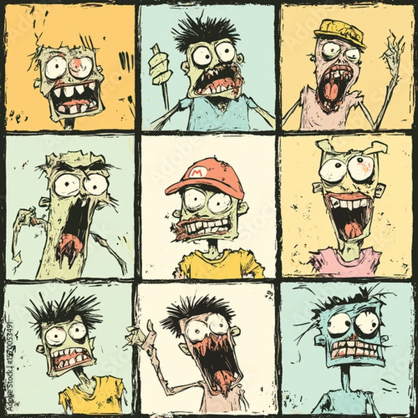 Fototapeta Cartoon Characters with Exaggerated Expressions