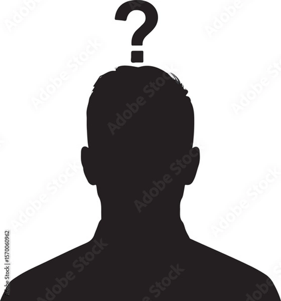 Obraz Mystery Man Silhouette – Question Mark Face Vector human head with question mark symbol