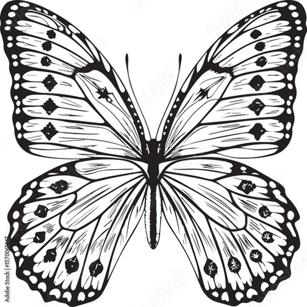 Fototapeta Elegant Butterfly Line Drawing – Minimal Nature Sketch butterfly vector illustration