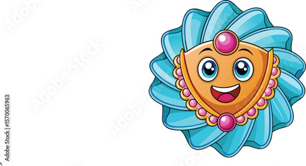 Fototapeta Jewelry polishing cloth with kawaii face and sparkling motion, cartoon care item vector on white background