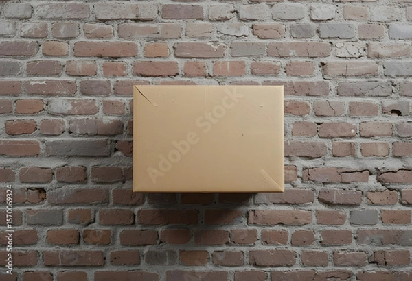 Fototapeta Floating Cardboard Box Against Brick Wall