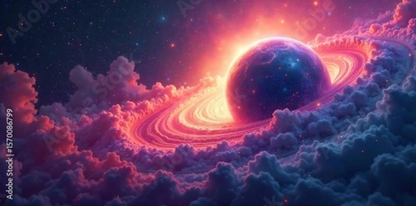 Fototapeta Celestial Swirl A Dynamic Nebula of Vibrant Cosmic Dust and Gas, Evoking Ethereal Fluidity and Otherworldly Movement