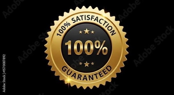 Fototapeta Gold 100 percent satisfaction guaranteed badge on black background